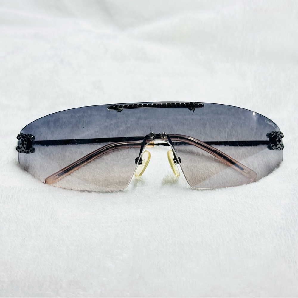 Chanel Blue Purple gradient crystals embellished gradient shield sunglasses